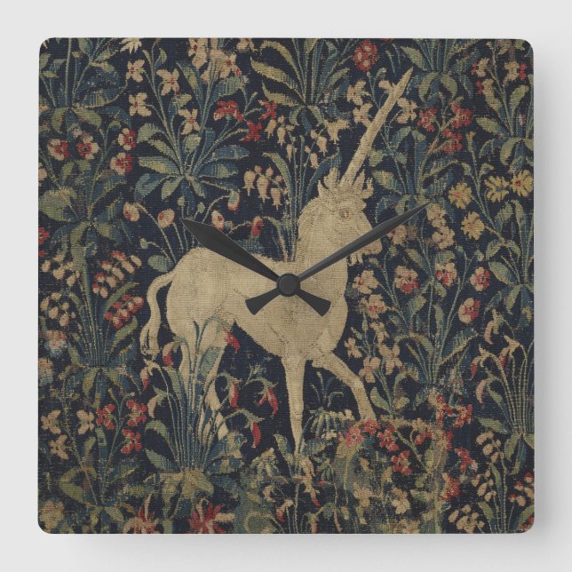 Allegorical "Millefleurs" Tapestry with Animals Square Wall Clock (Front)