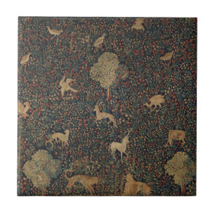 Allegorical Millefleurs Tapestry with Animals Tile