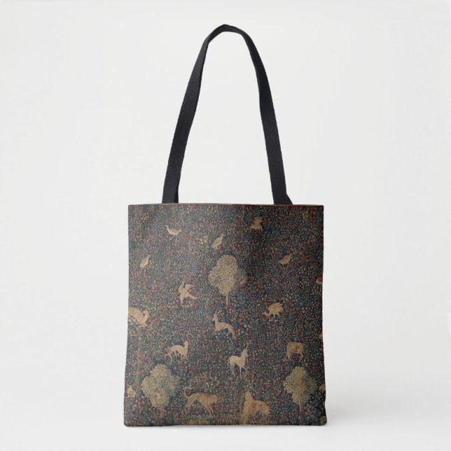 Allegorical Millefleurs Tapestry with Animals Tote Bag (Front)