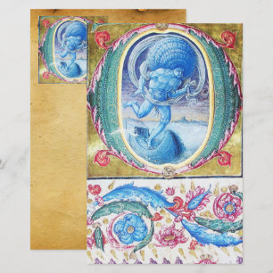 ALLEGORY OF WIND ANTIQUE FLORAL MINIATURE MONOGRAM STATIONERY