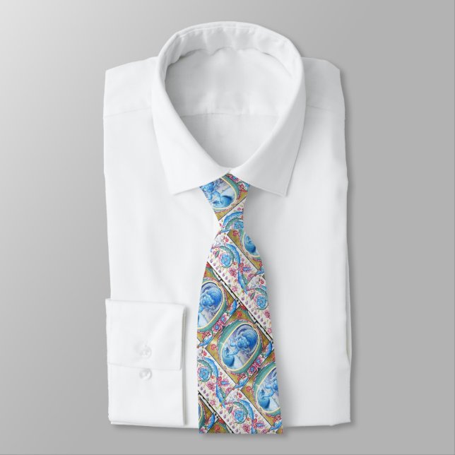 ALLEGORY OF WIND ANTIQUE FLORAL MINIATURE MONOGRAM TIE (Tied)