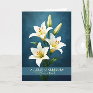Alleluia Religious Easter Lilies Blue Background Card