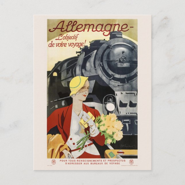 Allemagne Germany Railroad Vintage Poster 1928 Postcard (Front)