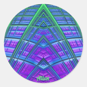 ALLEN ~ Cool! Green Purple Blue Geometric ~ Classic Round Sticker