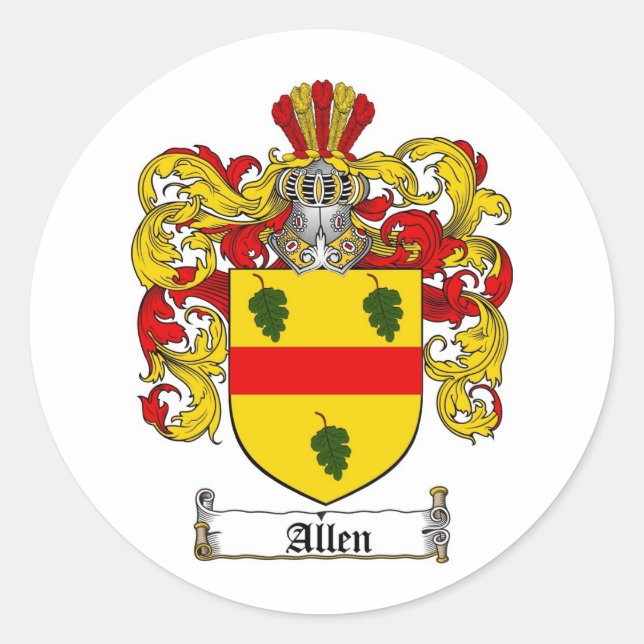 ALLEN FAMILY CREST -  ALLEN COAT OF ARMS CLASSIC ROUND STICKER (Front)