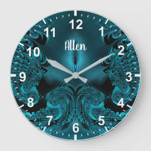 ALLEN ~ WOW! Fractal Pattern Green and Black ~ Large Clock