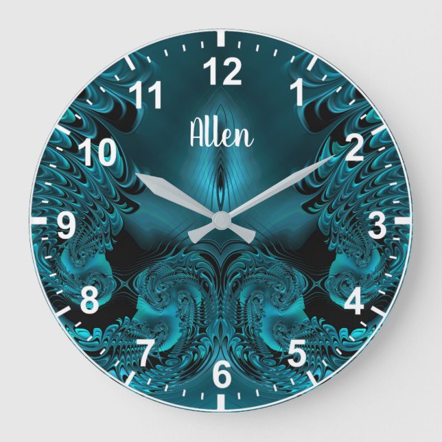 ALLEN ~ WOW! Fractal Pattern Green and Black ~ Large Clock (Front)