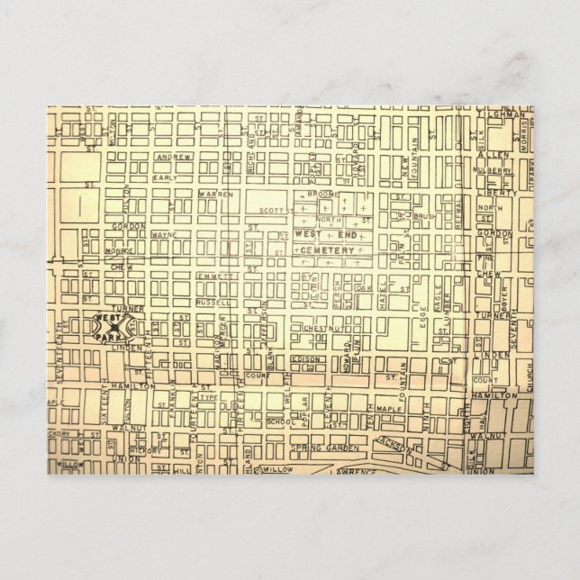 Allentown, PA Vintage Map Postcard (Front)