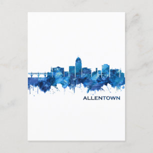 Allentown Pennsylvania Skyline Blue Invitation Postcard