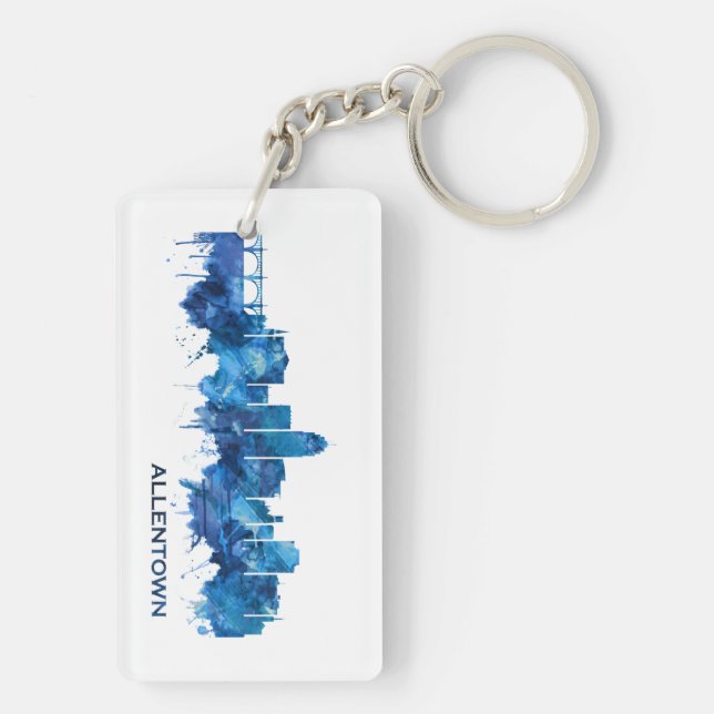 Allentown Pennsylvania Skyline Blue Key Ring (Back)