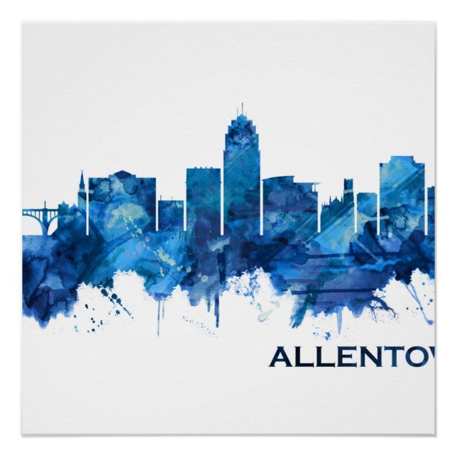 Allentown Pennsylvania Skyline Blue Poster (Front)