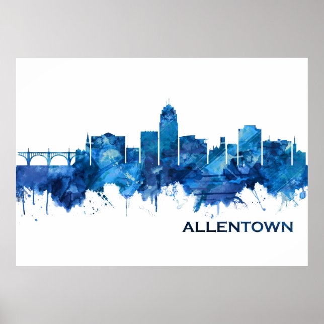Allentown Pennsylvania Skyline Blue Poster (Front)
