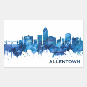 Allentown Pennsylvania Skyline Blue Rectangular Sticker