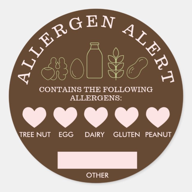 Allergen Alert Brown Blush Pistachio Classic Round Sticker (Front)
