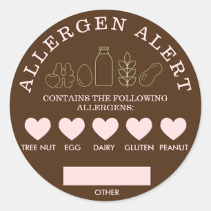 Allergen Alert Brown Blush Pistachio Classic Round Sticker