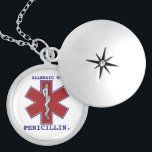 ALLERGIC TO PENICILLIN LOCKET NECKLACE<br><div class="desc">Great way for you or your loved one to very possibly save your life by wearing this beautiful necklace that alerts people to the fact that you are ALLERGIC TO PENICILLIN with the words and international symbol for medicine. The text can be change to whatever you need. Why wear a...</div>