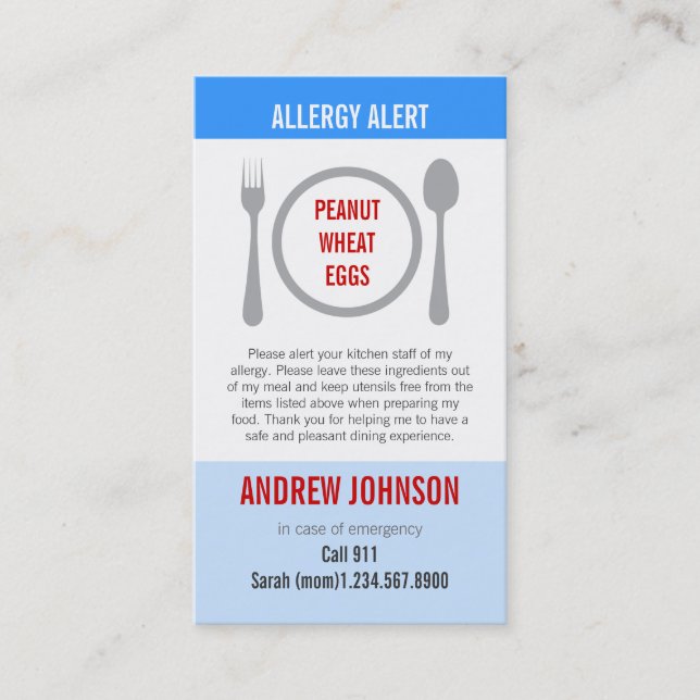 Allergy Alert Blue Sky Duotones Calling Card (Front)