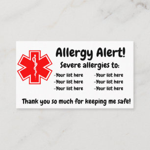 Allergy Alert Dining Card - In English and Spanish