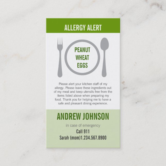 Allergy Alert Grass Duotones Calling Card (Front)