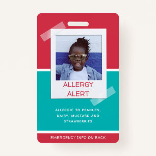 Allergy Alert Kids Photo Medical Emergency Daycare ID Badge