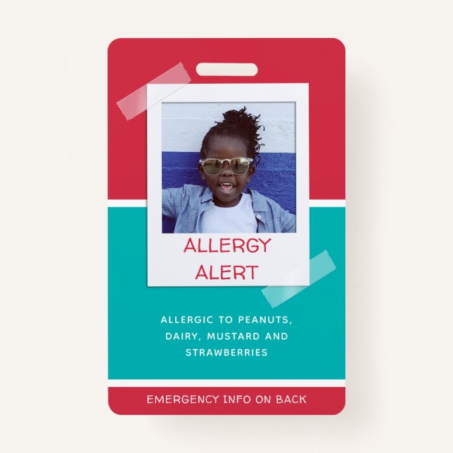 Allergy Alert Kids Photo Medical Emergency Daycare ID Badge (Front)