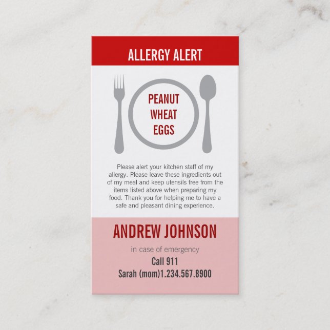 Allergy Alert Red Duotones Calling Card (Front)