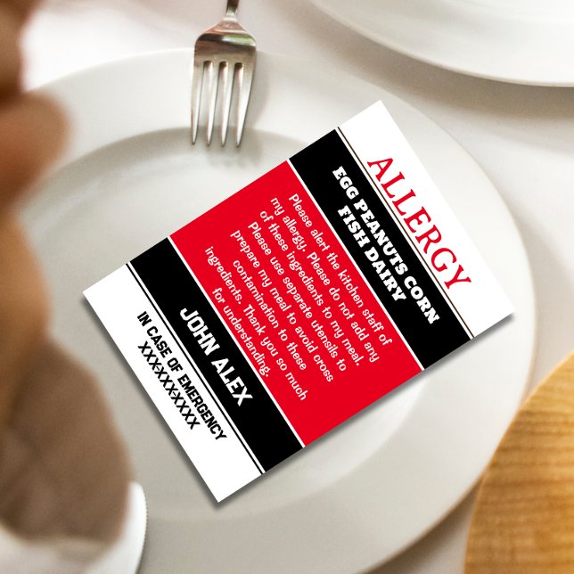 Allergy Alert Restaurant Emergency Calling Card (Creator Uploaded)