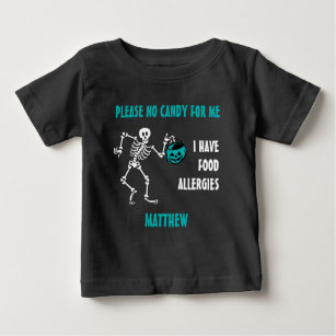 Allergy Alert Skeleton Halloween Do Not Feed Teal Baby T-Shirt