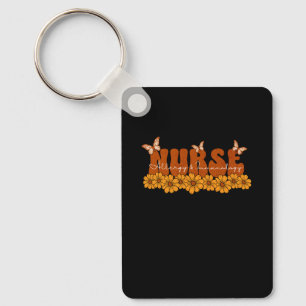 Allergy and Immunology Nurse Groovy Orange Floral Key Ring