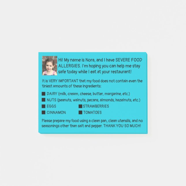 Allergy Cards Post-it Notes (Front)