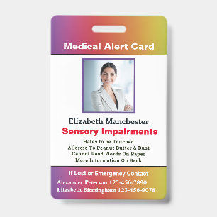Allergy Disability Alert Contact ID Photo Custom Badge