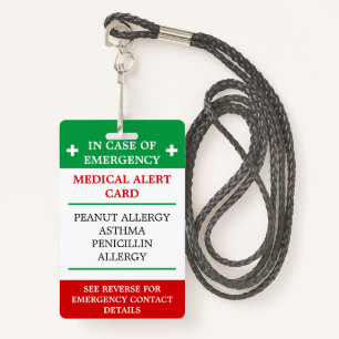 ALLERGY In Case of Emergency (I.C.E.) Card allergy ID Badge