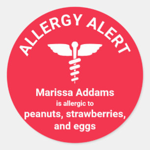 Allergy Medical Alert Classic Round Sticker