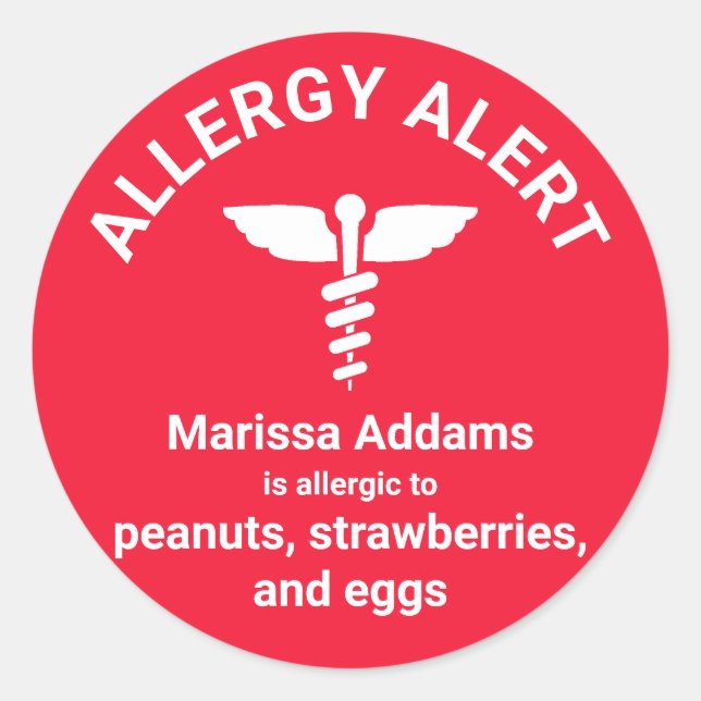 Allergy Medical Alert Classic Round Sticker (Front)