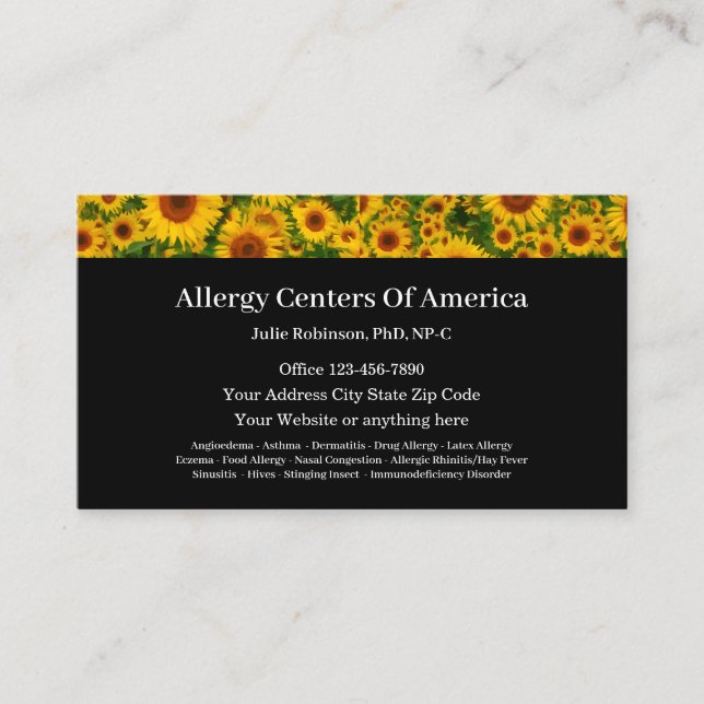 Allergy Medical Care Allergist Medical Business Card (Front)