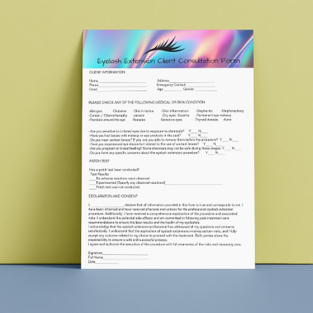 Allergy Patch Test Eyelash Extension Holograph Custom Letterhead (Allergy Patch Test Eyelash Extension Holograph Letterhead)