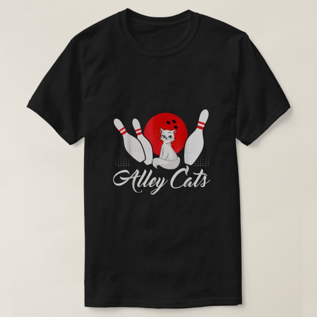 Alley Cat Funny Bowler Bowling  T-Shirt (Design Front)