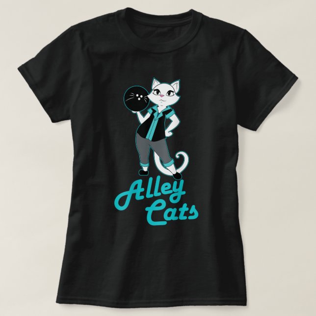 Alley Cats Bowling Team Ladies Backside Print T-Shirt (Design Front)