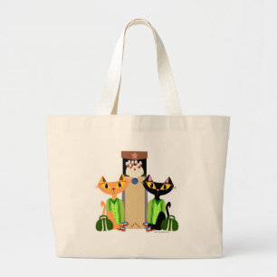 Alley Cats Cute Bowling Retro Fun Cartoon Large Tote Bag