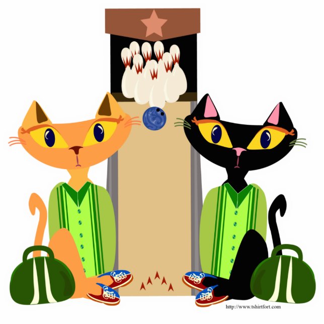 Alley Cats Fun Bowling Pets Design Retro Art Standing Photo Sculpture (Front)
