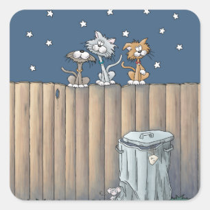 Alley Cats on a fence  Square Sticker