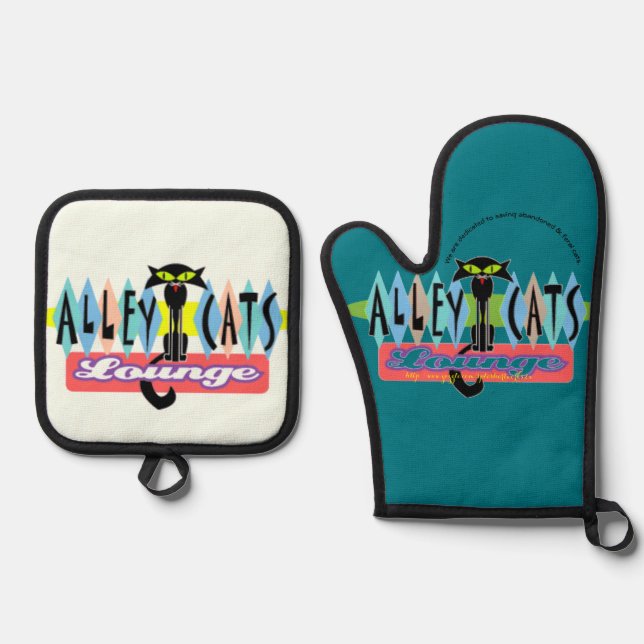 "Alley-Cats" Oven Mitt & Pot Holder Set (Front)