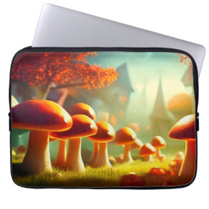 Alley of cute mushrooms colourful magical scenery laptop sleeve