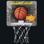 Alley Oop Basketball personalised mini hoop<br><div class="desc">Basketball mini hoop featuring "Alley-oop" quote that can be customised/personalised to change to name or quote. Grey Wall background with cool basketball breaking out of the wall. Perfect for the home or as a going away to college gift</div>