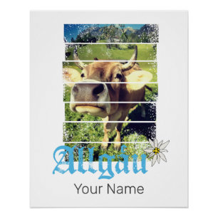 Allgäu Alps Vintage Cow Bavaria Germany Souvenir Poster