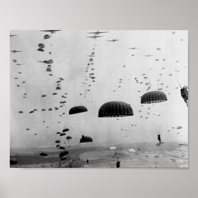 Allied Airborne Troops Parachuting - WWII Poster (Front)