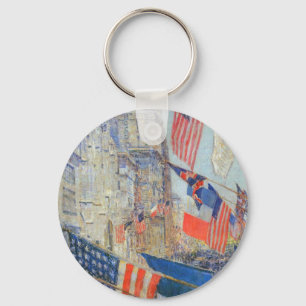 Allies Day, May 1917 by Childe Hassam, Vintage Art Key Ring