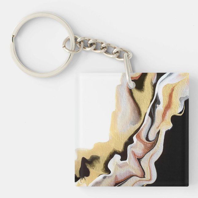 Alligare Abstract Gold Black White Fluid Art Key Ring (Front)