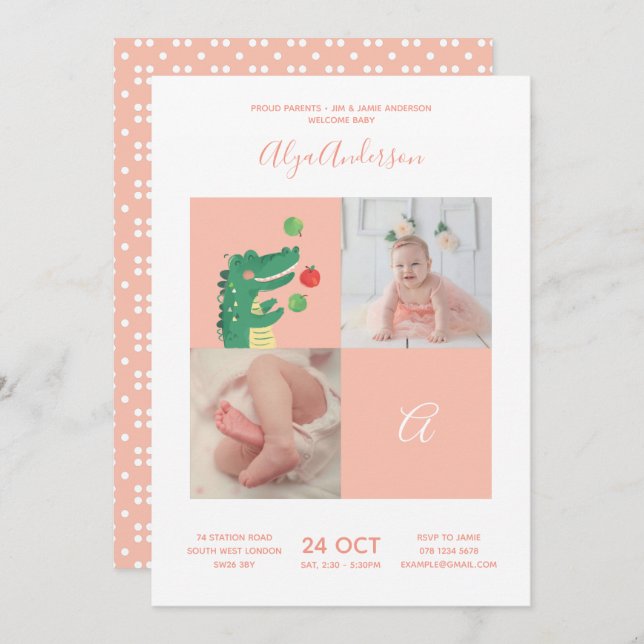 Alligator • Alphabet Monogram Cute Baby Shower Invitation (Front/Back)
