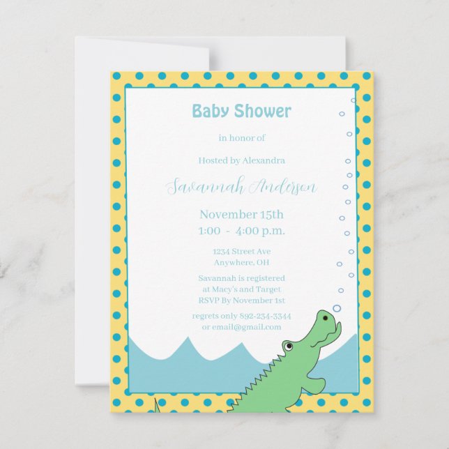 Alligator Baby Boy Shower Invitations (Front)